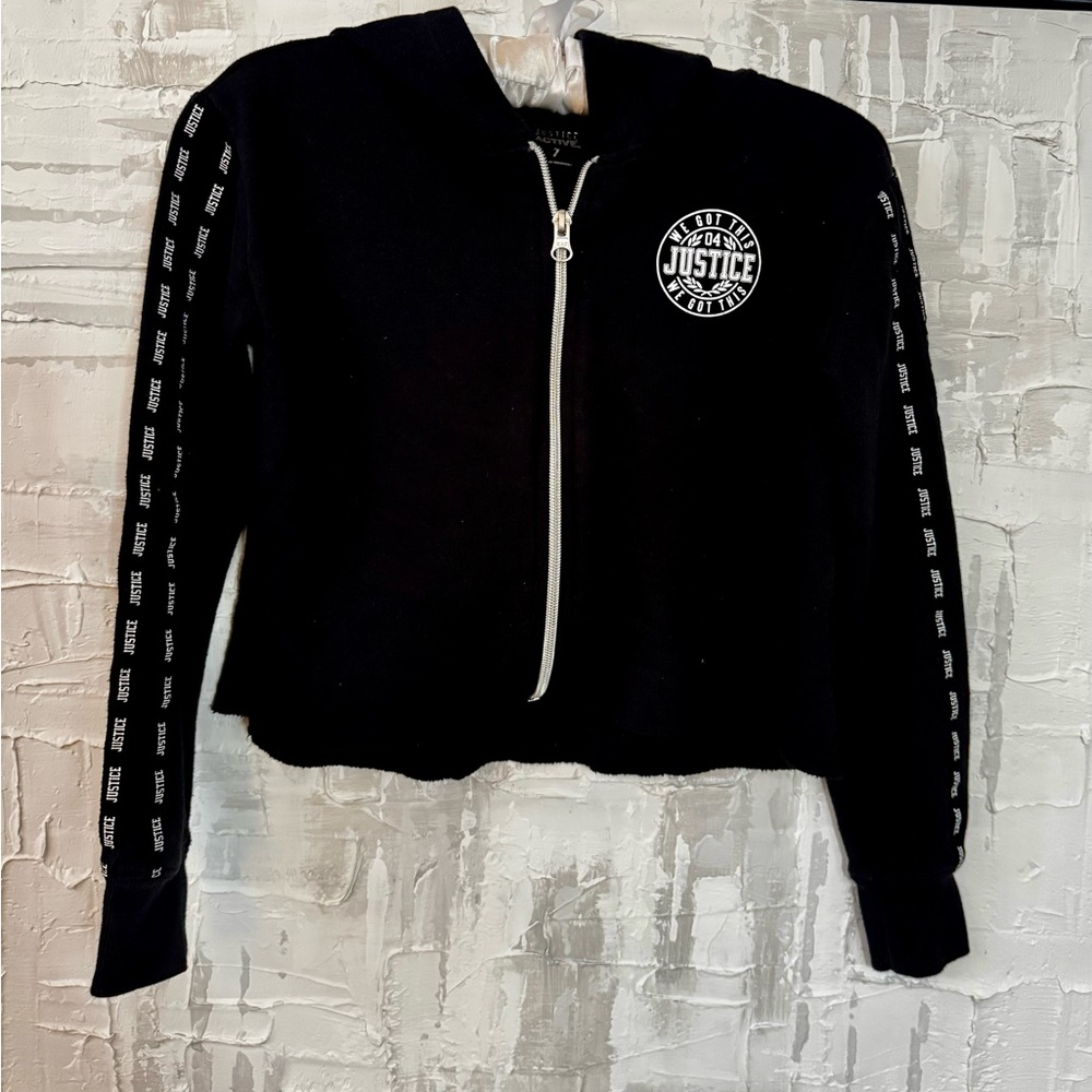 Justice Black Zip-Up Hoodie with Logo